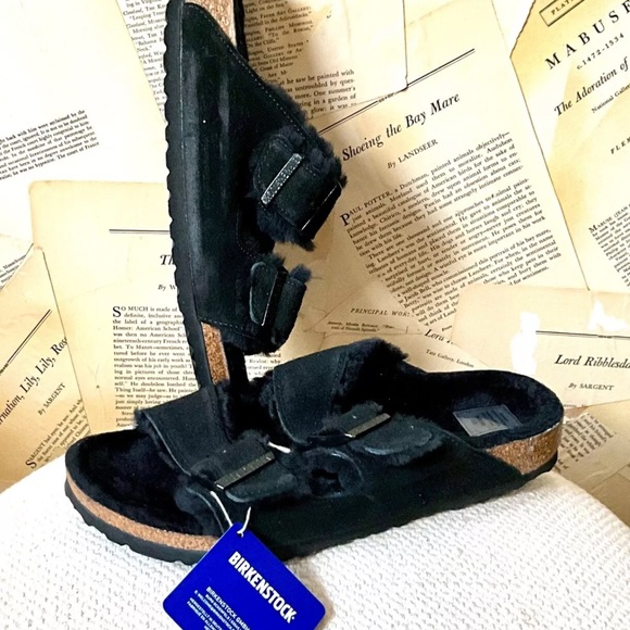 Free People Birkenstock Arizona Shearling Sandal Normal/Narrow Black - Picture 6 of 9